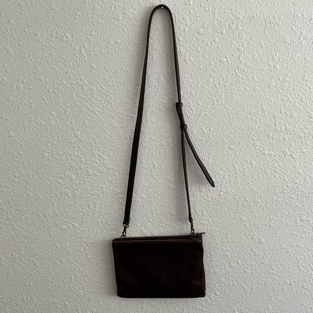 Dark Brown Genuine  Leather Cross Body Purse